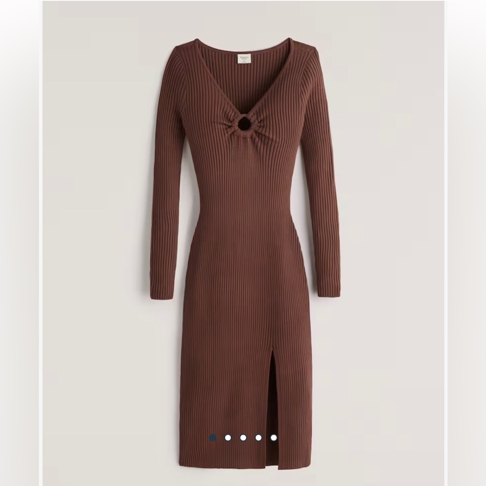NWT Abercrombie Long-Sleeve O-Ring Sweater Midi Dress brown size medium